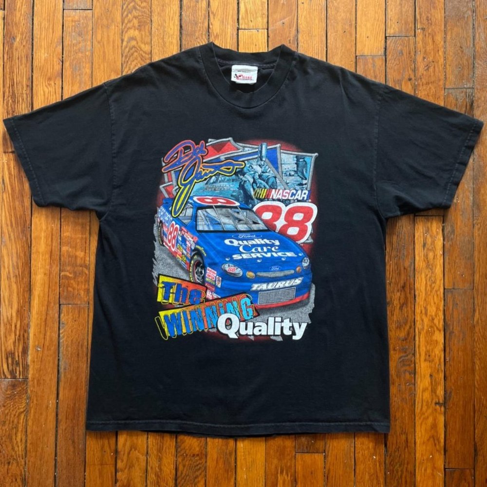 Vintage 90s Chase Authentics NASCAR Dale Jarrett Men Black Multicolor 88‎ TShirt